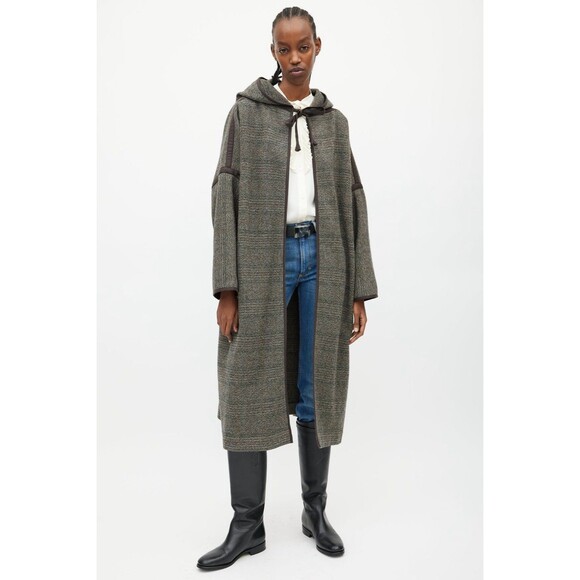 BEULAH Style Women Cotton-Blend Open Front Hooded Coat Brown One Size - Picture 11 of 14